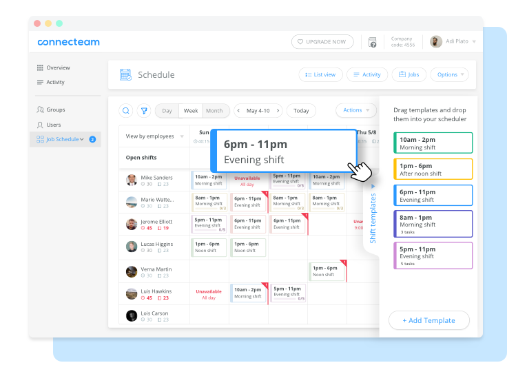 Intuitive employee scheduling app for deskless employees